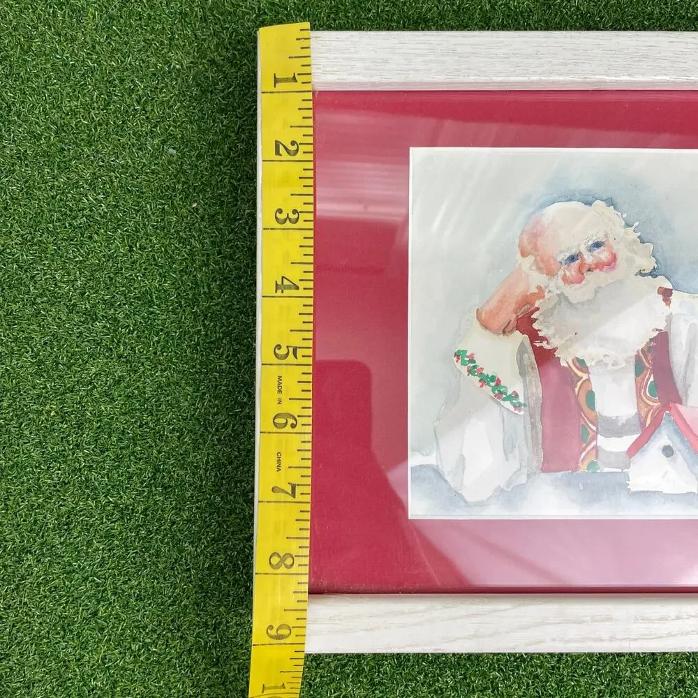 Vintage Susie Wilson Santa Claus Framed Watercolor Painting
